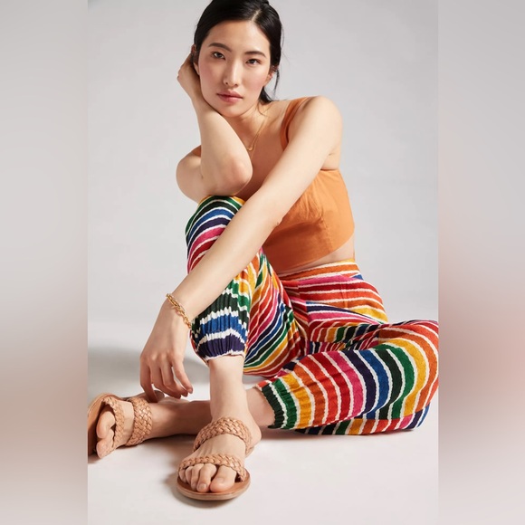 Farm Rio Anthropologie Rainbow Boho Freespirit Joggers High Waist Crop Pant Sz M - Picture 4 of 15